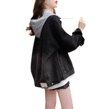 Zingj Fake Two Denim Coat Female Autumn 2024 New Autumn Foreign Style Versatile Design Sense Jacket-Outfit