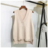 Autumn Women Sweater Vest Woman Short Loose Knitted Sweater Sleeveless Ladies V-Neck Pullover Tops Female