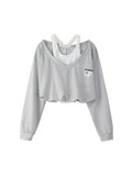 Fashion Women Fake Two Pieces Strapless Crop Top Preppy Style Blouse Harajuku Hoodie Loose Casual Pullovers