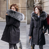 Large Size School To Overcome 200 Jin Coat Female Big Hair Collar Cotton-Padded Clothes Korean Version Add Velvet Waist Warm Cotton Clothes Female Tide-Outfit