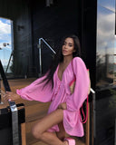 New V-Necked Long-Sleeved Dress Independent Design Bubble Sleeve