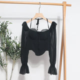 Girls Shoulder-Mounted Neck With Long-Sleeved Chindal Wooden Ear-Deared Shirt Short With Chest Cushion Top