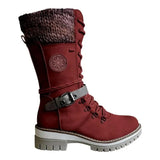 Zingj Medium-Sized Women's Boots 2024 Winter New Round Head Square Heel Leather Buckle Wool Spliced Martin