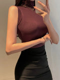 Turtleneck Sleeveless T Shirts Female Vintage Women Clothing 2024 Summer New Slim Tee Shirt Femme Fashion Korean Y2K