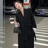 Zingj 2024 New Blazer, High Waist, Wide Leg Trousers, Two-Piece New Women's