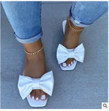Zingj Summer New Large Size Women's Shoes Bow Square Head Low With One Word Slippers Female Slippers Female- Outfit