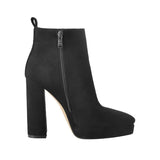 Onlymaker Women Ankle Boots Pointed Toe Black Matte Flock12CM Chunky Heel Platform Booties Party Shoes Large Size Short