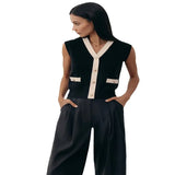 Zingj Small Fragrant Wind Sleeveless V-Neck Knit Cardigan Female 2024 Summer European Goods Bump Color Gold Buckle Short Money Vest Vest-Outfit