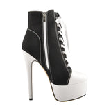 Onlymaker Women's Canvas Platform Lace Up Ankle Boots16cm High Heel Side Zipper Plus Size Fashion Sexy Stiletto