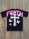 T-Shirt Y2K Hip-Hop Letter Retro Cross Graphic Print Oversized T-Shirt Men's Round Neck Cotton Short-Sleeved