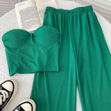 Zingj Slim Show Thin Wipe Chest Vest Top High Waist Show Thin Wide Leg Pants Casual Pants Two Pieces Of Female Summer