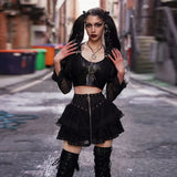 Zipper Lace Splicing Tie Short Skirt Dark Summer Street Fashion Leisure Pleated