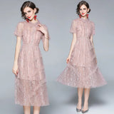 Clothes Lace Dress Elegant Outfits For Women 2022 New Casual Short Sleeve Medium Evening Parties Lapel Long