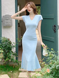 Zingj Real Shot Of A French Vintage Dress, A Woman With A High Sense Of Slimming In Summer, Showing A Thin Temperament, A Sexy Hip-Wrapped Fishtail Knitted