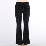 Dark Retro Spring Black Bell-Bottomed Women's Wear Spring Suede Embossed Leisure