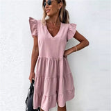Women Dresses 2022 Women's Ruffles Spring Street Sexy Casual Slim Thin Beach Party O Neck Mini Polka Dots Free