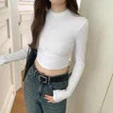 And Slim Long-Sleeved T-Shirt Women's Early Autumn New Style Solid Color Underneath T-Shirt Short Style