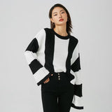 And Winter New Women's Wear New Leisure Style Long-Sleeved Round-Neck Vertical Striped Casual