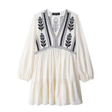 Spring Embroidered V-Neck Short-Sleeved Dress