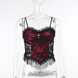 Dark Wind Halloween New Lace Mesh Halter Top Personality Cross Vest