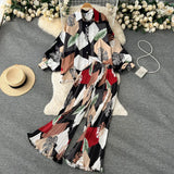 Zingj Style Two-Piece Suit Women's Autumn French Retro Print Loose Long-Sleeved Skirt High-Waist Straight Casual
