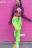 Women Lace Up PU Leather Pants Leggings Hollow Out High Waist Punk Trousers Drawstring Bandage Cut Out Tights