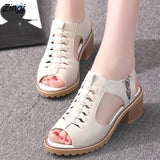 Women's Sandals Square heel Summer Shoes Peep Toe zip gladiator sandals women zip platform