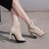 Women With Sandals 2023 Summer Hollowed-Out Short Boots, Stiletto Heels, Dance Shoes, Large Size Open-Toed