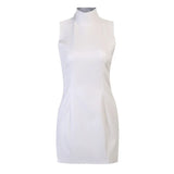 Women Autumn Summer Pu Leather Bodycon Backless White Female Package Hip Mini Short Dress 2021 Fall Clothes
