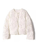 New Chinese Style Down Jacket Women's Short 2024 New Retro Bamboo Flower Round Collar Plate Buckle White Duck Down Casual Coat-Outfit