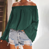 Off Shoulder Blouse Women Fashion Solid Color Long Sleeve Plus Size Casual Sexy Shirts Female Chiffon Tops And