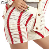 Women Knitted Cardigan with Striped Pattern Button Decoration Loose Version Street Style Spring Autumn Sweater