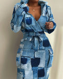 E-Commerce Independent Station Women's Printed Waist Pocket Dress