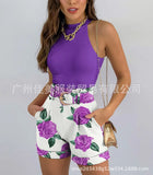 New Women's Summer Independent Station Impact Color Printed Shorts Vest