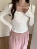 Shoulder-Bottomed Blouse In Autumn, The New Small Square Collar Long-Sleeved T-Shirt Is Slim And