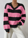 And Winter New Sweater Fashion Retro Stripe Knitted Shirt Languid Loose