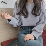 Sleeve Blouses Shirt Women Autumn Solid All-match Elegant Female Pullover Tops Chic Ulzzang Fashion Outwear Shirt