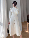 Women Spring Elegant Midi Knit Sweater Dress Autumn Female A-line Casual