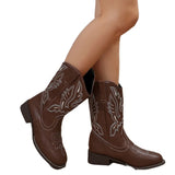 Zingj Embroidered Western Cowboy Boots Female Qiu Dong 2023 New Maillard V Thick Heel Ankle Boots