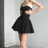 Wind Design Sensitive Fishbone Waist Wipe Chest Skirt 2024 New Summer Temperament Age-Reduced Bare-Back Canopy Small Black
