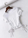 Side Drawstring Tie Up Ruched Tank Tops Women Solid Color Slim Crop Top Ladies Streetwear Ribbed Knitted
