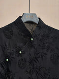 Chinese Style Cheongsam Blouse Black Jacquard Shoulder Short-Sleeved T-Shirt 2024 New Summer Vintage