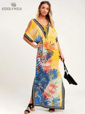 Quick-drying Black Indie Folk Embroidered Long Summer Beach Dress Moroccan Kaftan Plus Size Women Beachwear Maxi Dress