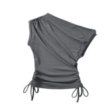 Early Spring New Street Wind Slant Collar Rope Slimming To Show A Thin Solid Color