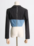 Zingj New Fashion Long-Sleeved Suit Jacket Splicing Jeans Waist To Show Thin After The Zipper Suit