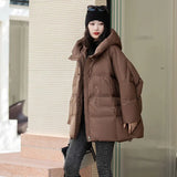 Retro Plate Buckle Large Size Down Jacket Female 2024 Winter Art Hoodie Loose Add Thick White Duck Down Fat MM Coat Tide-Outfit