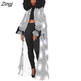 Trench Full Sleeve Print Coats Casual Fashion Overcoat Women Windbreaker Outer Long Bandage