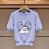 New Beading Embroidery Puff Sleeve Sweater Fashion Women Knitted Pullover Slim Fit Short Knitwear Y2K Casual