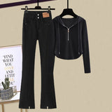 Zingj Slim Hot Girl Top With A Two-Piece Set With Slit Jeans-Outfit