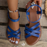 Round Head Flat Woven One-Word Buckle Sandals Women's Large Size Simple Beach Roman